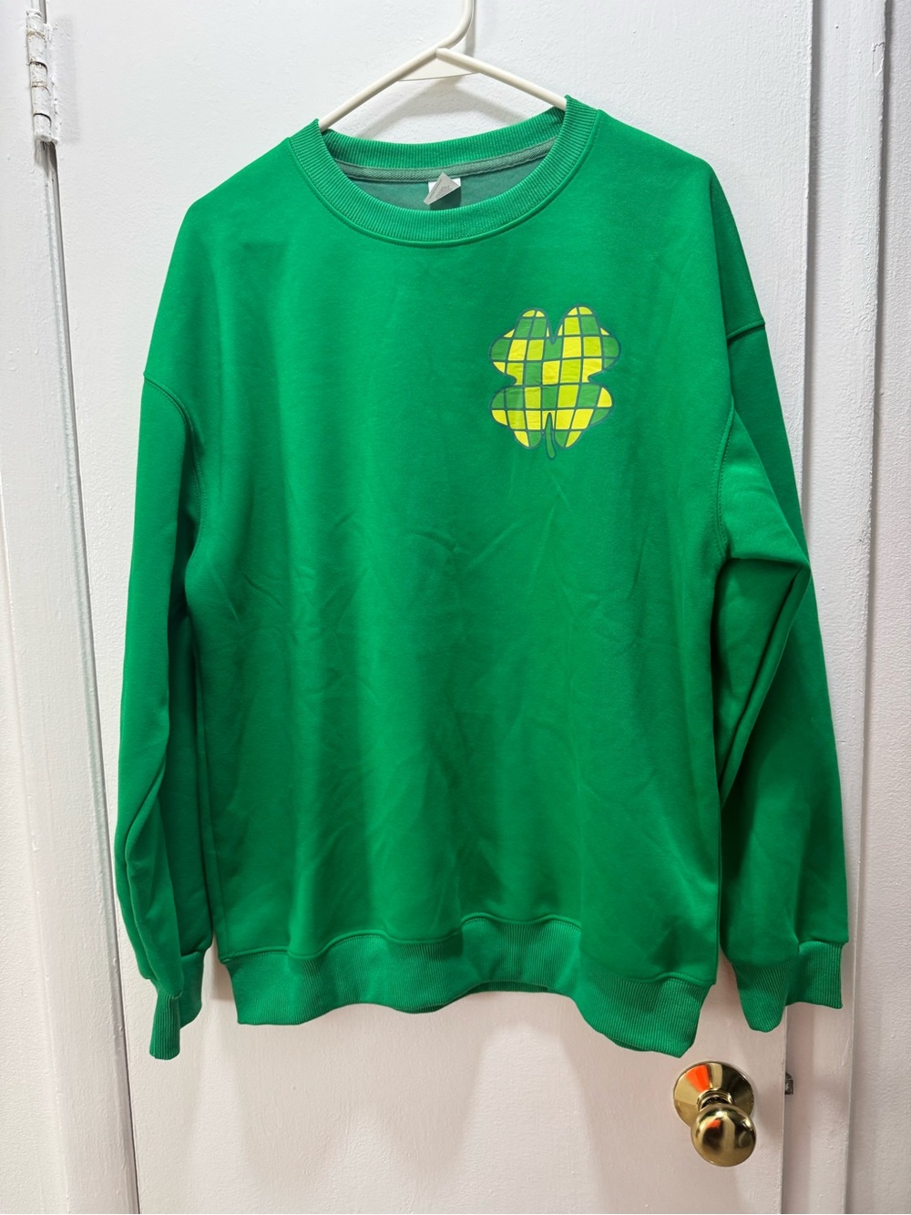 Green shamrock Crewneck Sweatshirt with Clover Print - Men's